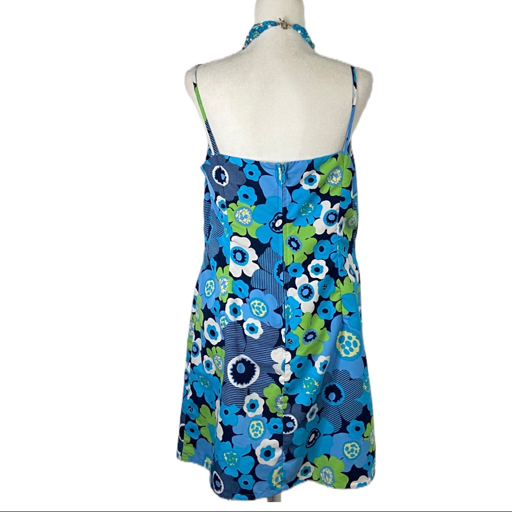 Reversible Sundress Mod Floral / Diagonal Stripes Blue Green Size Large - Picture 4 of 15